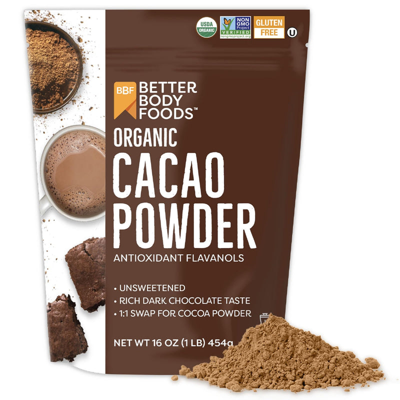BetterBody Foods Organic Cacao Powder, Rich Chocolate Flavor, Non-GMO, Gluten-Free, Cocoa, 16 ounce, 1 lb bag 16 Ounce (Pack of 1)