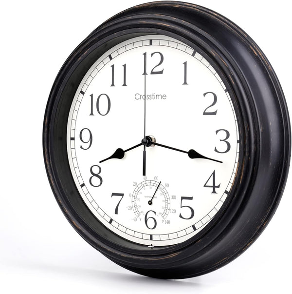 16 Inch Large Outdoor Clock Waterproof with Thermometer Retro Wall Clocks for Patio Pool Garden Home,Bronze 16" Bronze