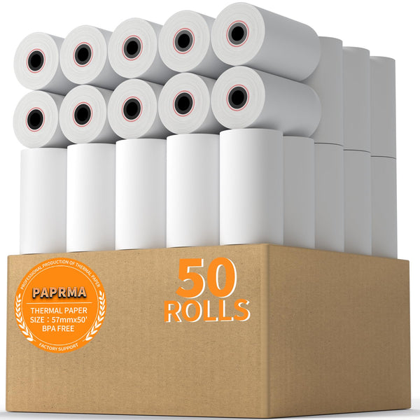 2 1/4'' x 50' Thermal Receipt Paper 50 Rolls, 2.25x50ft Receipt Roll Cash Register Paper - For Credit Card Machine POS Terminal Clover Mini