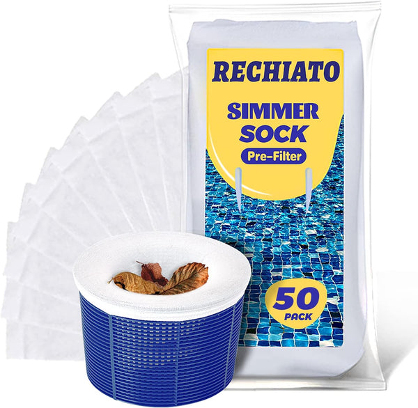 50 Pack Pool Skimmer Socks for Pool Filters, Filters Baskets and Skimmers to Filter Debris and Leaves, Protact Filter System of Inground and Above