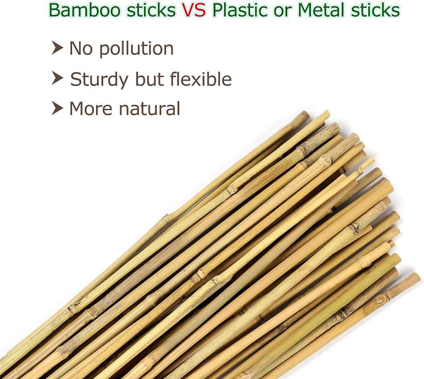 Cambaverd Bamboo Stakes 4ft Natural Plant Stakes for Tomatoes, Beans, Climbing Plants Support - 25 Pack Bamboo Sticks for Plants 4 FT-25PACK