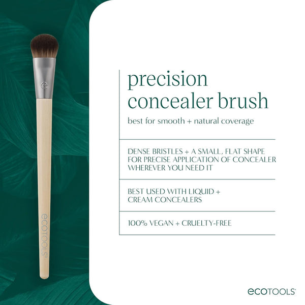 Ecotools Precision Concealer Makeup Brush, for Concealing under Eyes & Imperfections, Sculpt Skin, Works with Liquid & Cream Makeup, Synthetic