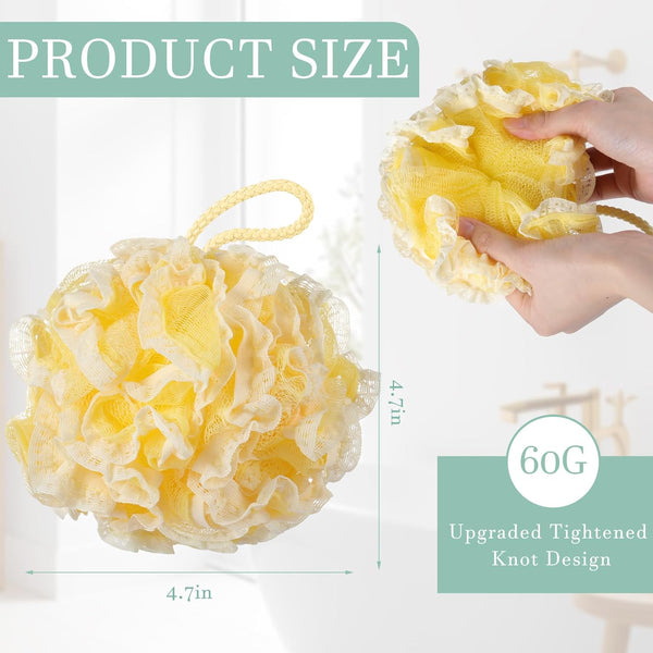 Sunnyray 4 Pack Loofah Bath Sponge Lace Mesh Set Large 60G Shower Poufs Body Scrubber Bath Loofah Ball Body Wash Sponge Exfoliating Scrubber Luffa