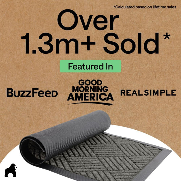 GORILLA GRIP 100% Waterproof All-Season WeatherMAX Doormat US Designed Natural Rubber, Stain Fade Resistant, Low Profile Indoor Outdoor Door Mats,