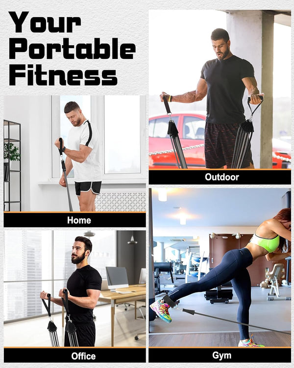 6Pcs Resistance Bands, Workout Bands 270lbs, Exercise Bands with Handles/Door Anchor/Ankle Straps/Bag/Poster for Men, Heavy Resistance Bands for