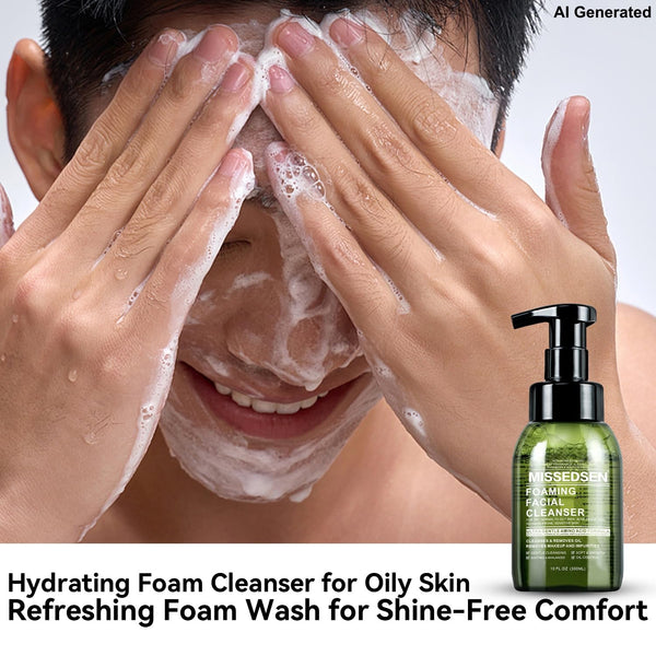Mens Face Wash Foaming Cleanser for Men Vitamin B5 Deep Pore Cleansing for Acne, Oily, Sensitive, all Skin Types Soap-Free Fragrance-Free