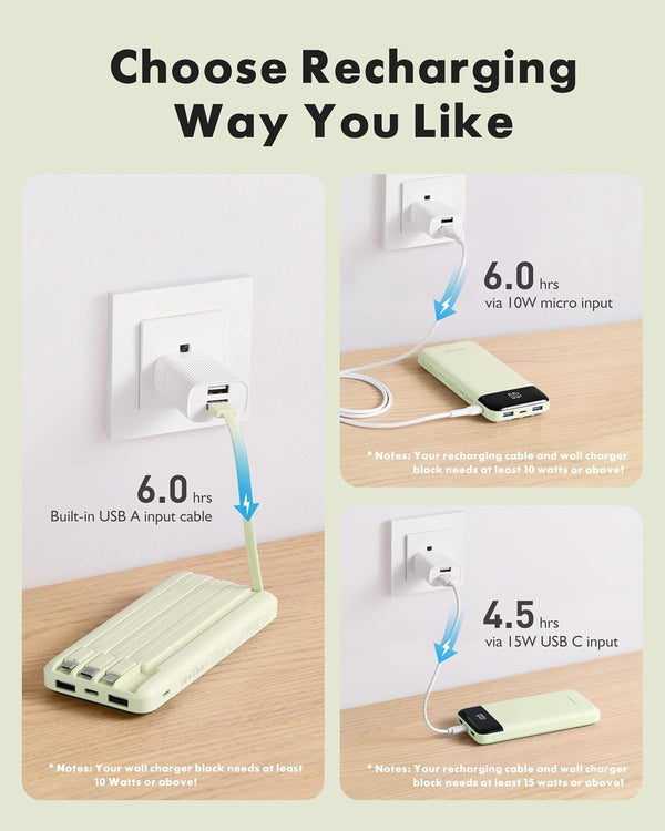 charmast Portable Charger with Built-in Cables X 4, Portable Phone Charger MGreen