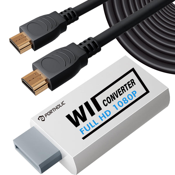 PORTHOLIC Wii to HDMI Converter 1080P with 5FT/1.5M High Speed HDMI Cable Wii2 HDMI Adapter Video&Audio with 3.5Mm Jack Audio, Support All Wii