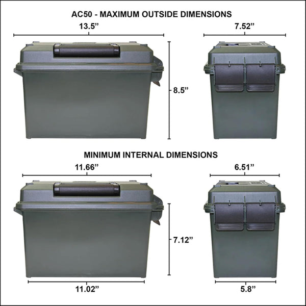 MTM AC50C-40 Ammo Can, 50-Caliber, Heavy-Duty Dual Latching System, Rugged Polypropylene Plastic, O-Ring Seal System, Water Resistant, Bulk Ammo
