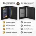 Leatherboss Genuine Leather Small Slim Bifold Wallet | Credit, Debit, ID Card Holder | Compact & Stylish with Clear ID Windows | Gift for Men, Black