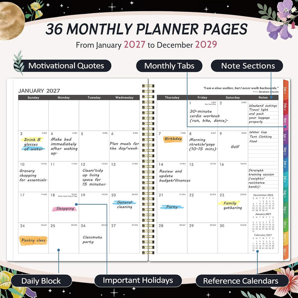 2027-2029 Monthly Planner - 3 Year Calendar 2027-2029 black