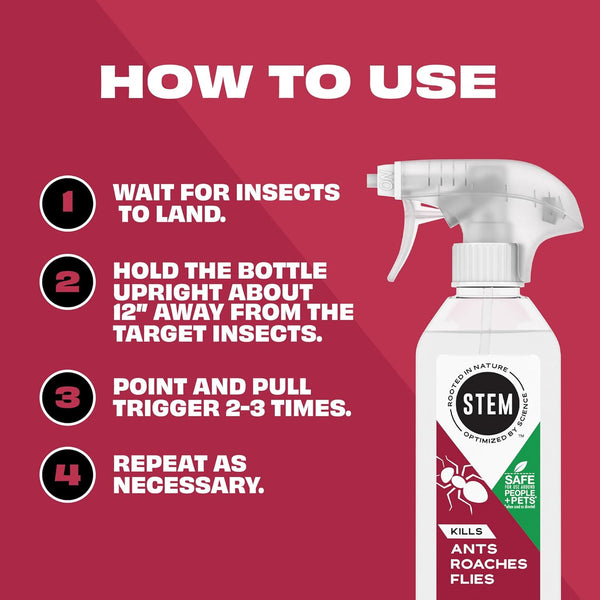STEM Kills Ants, Roaches and Flies: Plant-Based Active Ingredient Bug Spray, Botanical Insecticide for Indoor and Outdoor Use; 12 Fl Oz (Pack of 1)