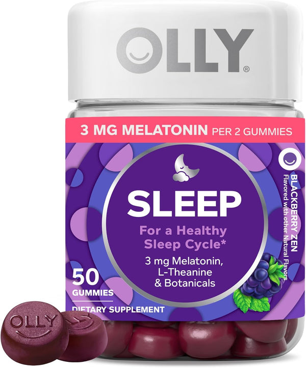 OLLY Sleep Gummy, 3 Mg Melatonin, L-Theanine, Chamomile, Lemon Balm, Sleep Aid, Blackberry, 50 Count