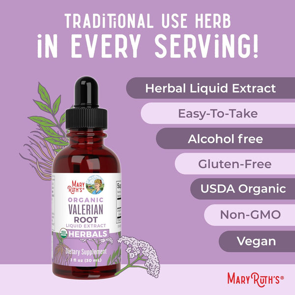 Maryruth Organics Valerian Root Liquid Drops | 2 Month Supply | Sugar Free | USDA Organic Valerian Root Drops | Support Sleep | Calm and Stress