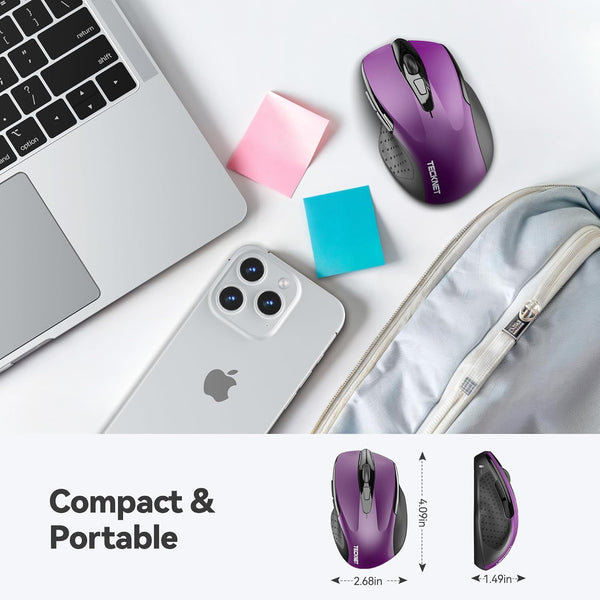 TECKNET Wireless Mouse, 2.4G Ergonomic Optical Mouse, Computer Mouse for Laptop, PC, Computer, Chromebook, Notebook, 6 Buttons, 24 Months Battery