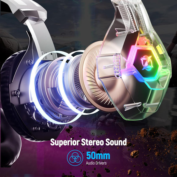 Ozeino Gaming Headset for PC, Ps4, Ps5, Xbox Headset with 7.1 Surround Sound Gaming Headphones with Noise Canceling Mic, LED Light Over Ear