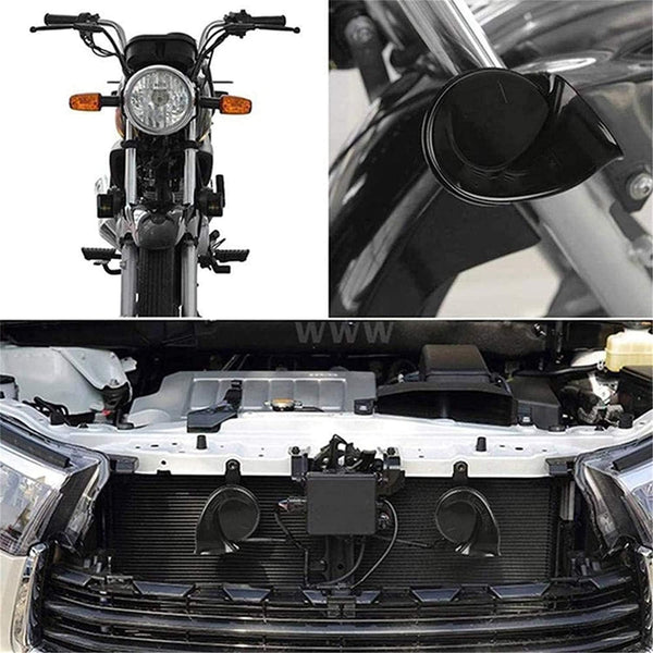 NUENUN 300DB Super Loud Train Horn for Truck, Boat, Car - 4pcs 12V Waterproof Double Air Electric Snail Single Horn With Raging Sound (Black and