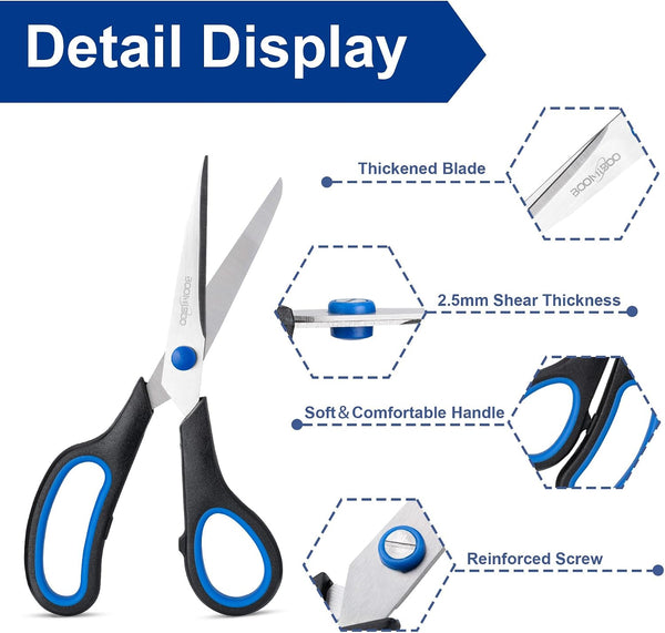 6PCS 8" Scissors,Sharp Stainless Steel All Purpose for Office School Crafts Black 6