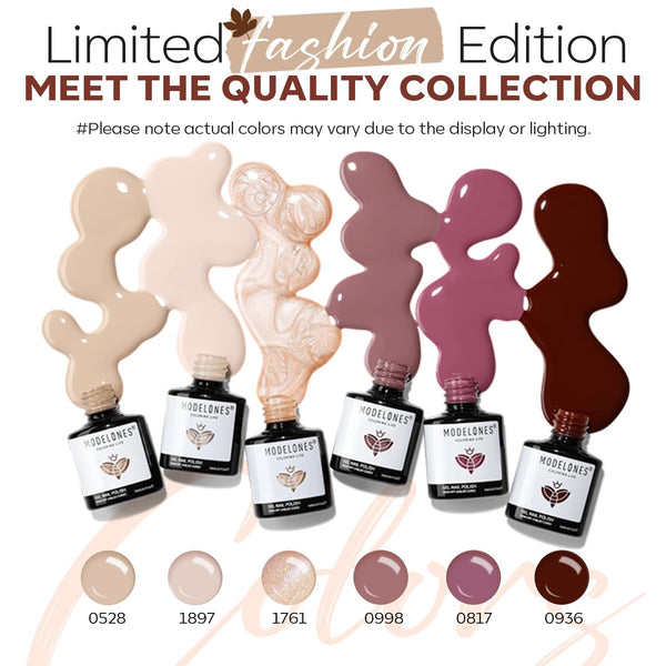modelones Gel Nail Polish Set -6 Colors Nude Brown Gel Polish Kit Neutral Raspberries Purple Pearl Glitter Nail Polish Soak Off LED Starter Kit