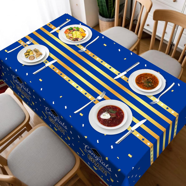 Childom 3 Pack Graduation Tablecloth,Graduation Decorations Class of 2026 Graduation Party Decorations,54"x108" Blue and Gold Plastic Table Cloth