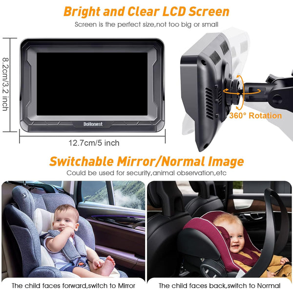 DoHonest Baby Car Camera HD 1080P - Rear-Facing Car Baby Monitor with Night Vision, Adjustable View Angle, Easy Setup, Anti-Glare Display, Safety