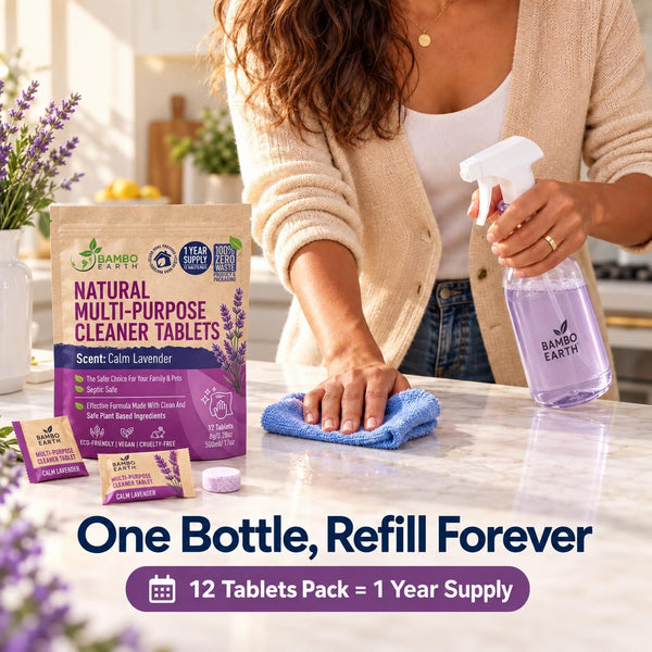 12 Pack Natural Multi-Purpose Cleaner - All Surface Multipurpose Cleaning Tablets Refill - Eco-Friendly Product & Cleaning Supplies - 1 Tablet =