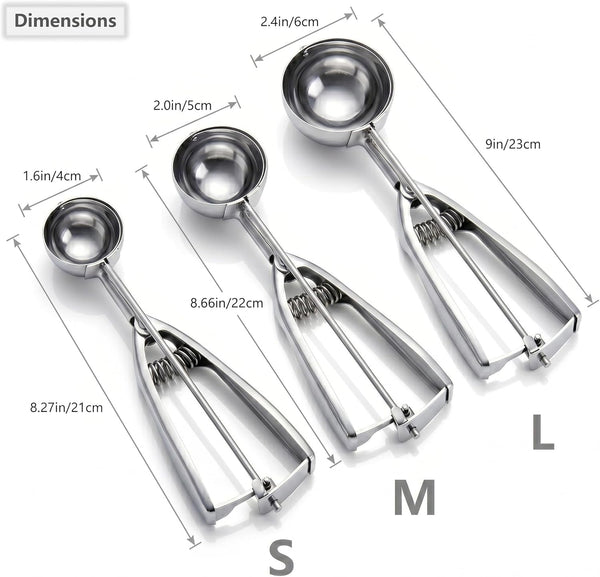 Ice Cream Scoop, 3Pcs Cookie Scoop Set, Stainless Steel Ice Cream Scooper with Trigger Release, Large/Medium/Small Cookie Scooper for Baking,
