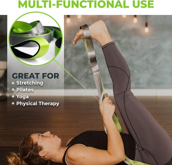 Gradient Fitness Stretching Strap for Physical Therapy, 12 Multi-Loop Stretch Strap 1.5" W x 8' L, Neoprene Handles, Physical Therapy Equipment,