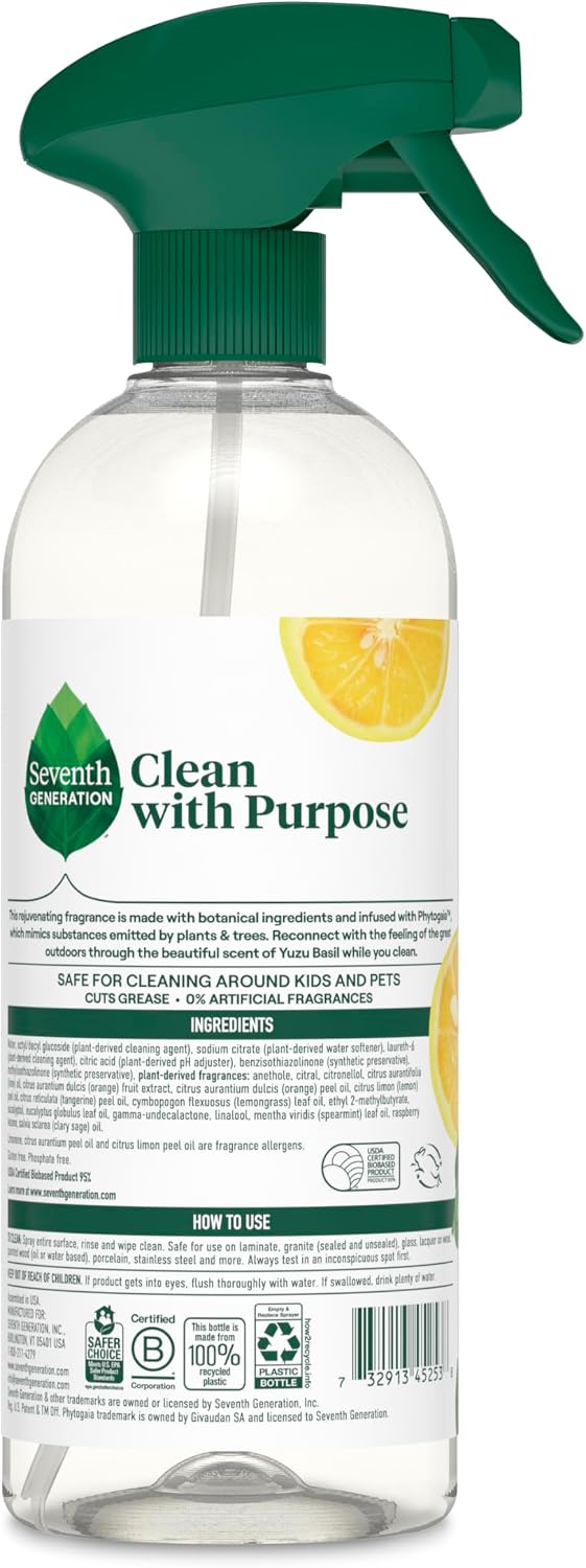 Seventh Generation, All Purpose Cleaner, Yuzu Basil, 23 oz, Pack of 4 Yuzu Basil 23 Fl Oz (Pack of 4)
