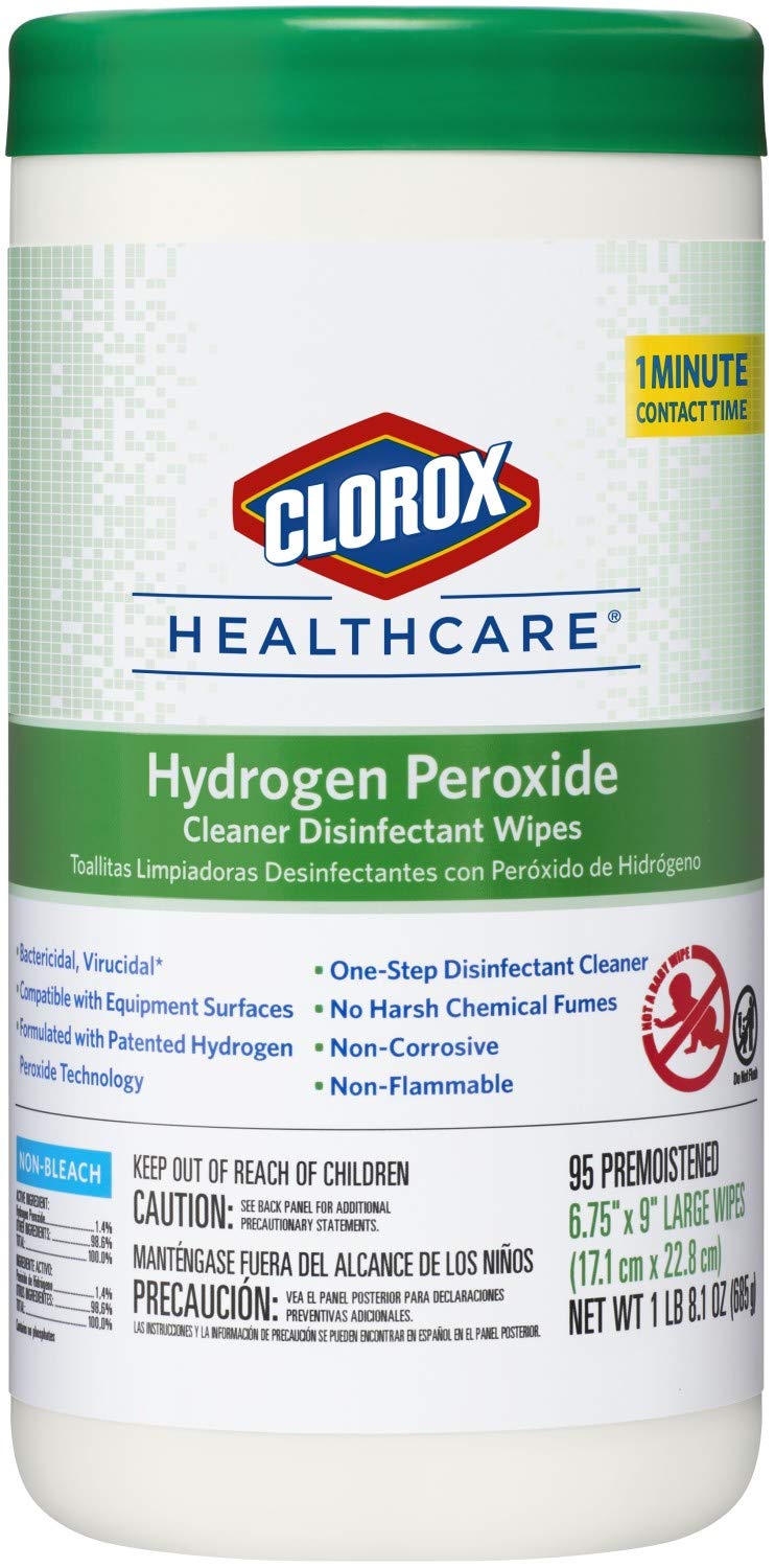 Clorox Healthcare Hydrogen Peroxide Cleaner Disinfectant Wipes, 6.75" x 9", 95 Count (Package May Vary) 95 Count (Pack of 1)