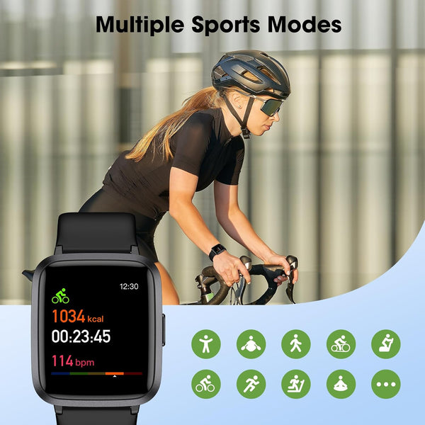 Fitness Tracker Watch with Heart Rate, No App No Phone Required, Pedometer Black