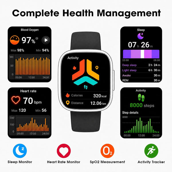 Fitness Tracker Watch with Heart Rate, Activity Tracker, Pedometer Watch Black