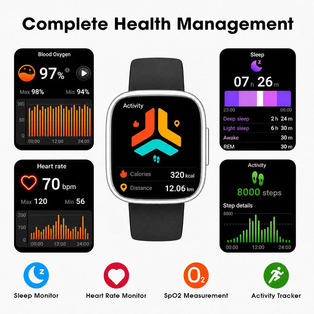 Fitness Tracker Watch with Heart Rate, Activity Tracker, Pedometer Watch Black