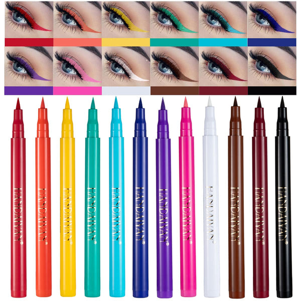 BestLand 12 Colors Matte Liquid Eyeliner Set Rainbow Colorful Neon Eyeliner Pencil Pigmented Waterproof Smudgeproof Long Lasting Gel Eye Liner