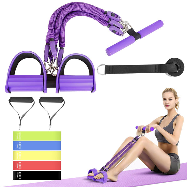 Upgrade Pedal Resistance Band, 4-Tube Elastic Sit Up Pull Rope for Men and Women,Pedal Puller for Strength Training,Foot Resistance Rope for