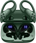 Pocbuds Bluetooth Headphones Wireless Earbuds 80Hrs Playtime Wireless Charging Case Digital Display Sports Ear Buds with Earhook Deep Bass IPX7