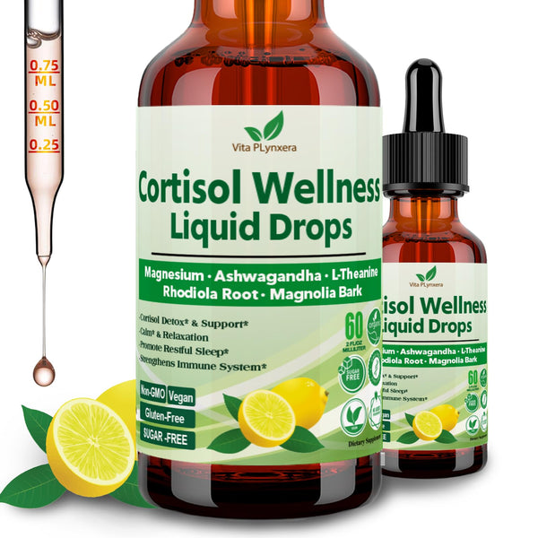 Cortisol Supplement Liquid Drops, 17-In-1 Cortisol Detox W. Magnesium Glycinate 400Mg Ashwagandha, L-Theanine, Phosphatidylserine, Hormone