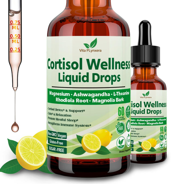 Cortisol Supplement Liquid Drops, 17-In-1 Cortisol Detox W. Magnesium Glycinate 