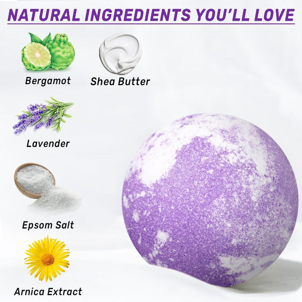 Arnica Bubble Bath Bombs Lavender Bergamot Essential Oils Luxurious Mega Foaming Bath Bombs for Dry Skin Nourishment Moisturizing Blissful Bath