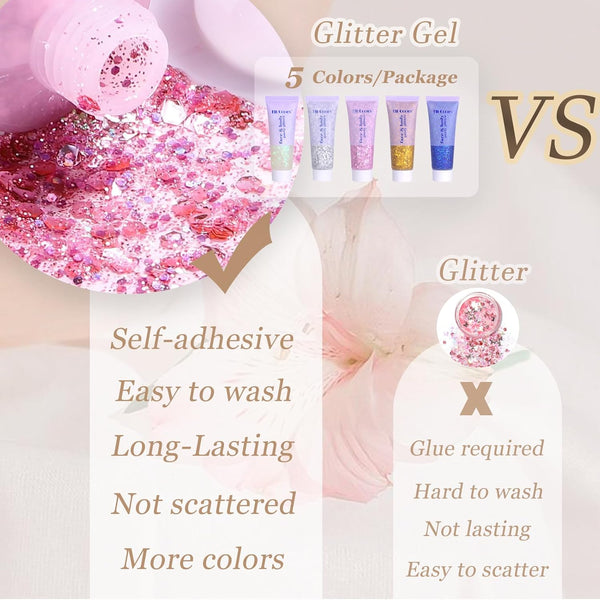 Face Body Glitter, Hair Glitter Sparkles Chunky Face Glitter Gel for Girls Makeup Singer Concerts Mermaid Festival Sequins Face Paint