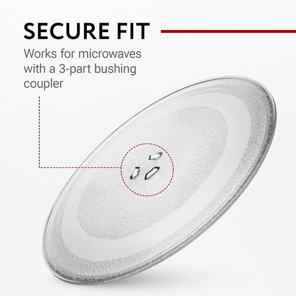 IMPRESA Microwave Glass Plate Replacement - 9.6-Inch Clear Tempered Glass Microwave Tray with 3-Part Coupler & Centerpiece - Compatible with LG,