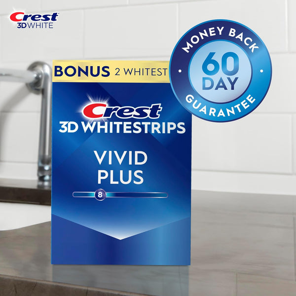 Crest 3Dwhitestrips Vivid plus Whitestrips 3D White, 10 Treatments + 1 Hour Express 2 Treatments Teeth Whitening Kit, 8 Levels Whiter, Crest Teeth