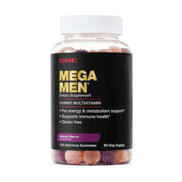 GNC Mega Men Multivitamin Gummy for Men - Energy, Metabolism, & Immune Support, Mixed Berry, 120 Count 120 Count (Pack of 1)