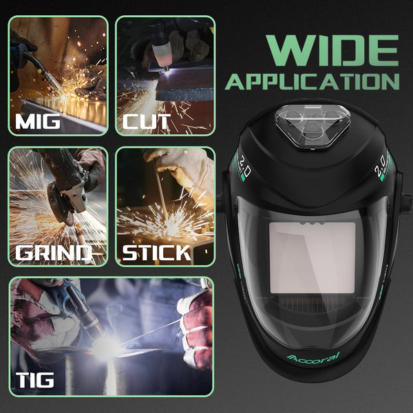 Panoramic View Auto Darkening Welding Helmet with LightÃÂ¯ÃÂ¼ÃÂ1/1/1/1 True Color Solar Powered Welding Hood MaskÃÂ¯ÃÂ¼ÃÂ4 Arc Sensor Wide