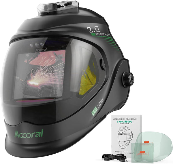 Panoramic View Auto Darkening Welding Helmet with LightÃÂ¯ÃÂ¼ÃÂ1/1/1/1 True Color Solar Powered Welding Hood MaskÃÂ¯ÃÂ¼ÃÂ4 Arc Sensor Wide