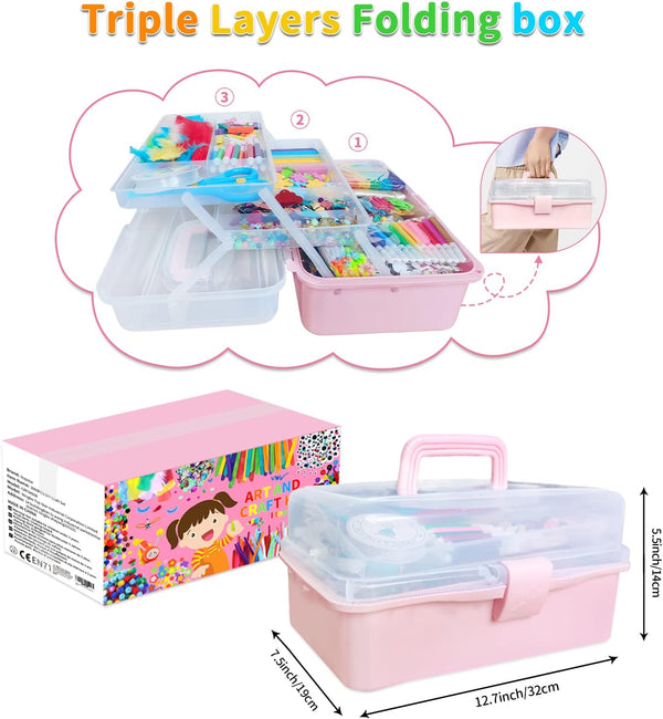 Itopstar 3000 Kids Arts and Crafts Supplies for Kids Crafting Supply in 3 Layered Plastic Art Box All in One Ages 8 9 10 11 & 12 Year Old Girls &