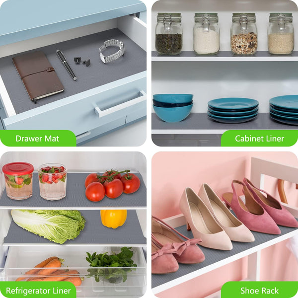 Shelf Liners for Kitchen Cabinets Refrigerator Liners Waterproof & Oil-Proof Kitchen Cupboard Liner Plastic Drawer Mats EVA Non Adhesive Fridge