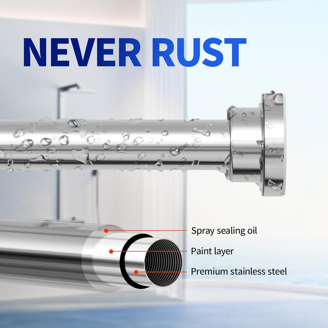 Shower Curtain Rod, 1" Diameter Heavy Duty Tension Shower Rod, Non Slip Adjustab