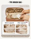 EACHY Travel Makeup Bag, Large Capacity Cosmetic Bag for Women, Waterproof PU Leather, Flat Open Portable Toiletry Bag for Skincare, Brushes &