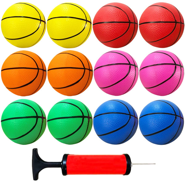 12Pcs 5Inch Mini Basketballs,Colorful Rubber InflatableBasketball,Pool Kick Balls Toy with Inflation Pump for Indoor Mini Basketball Hoop,Beach